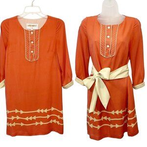 Anthro Lauren Moffatt Coral Pink 100% Silk Mini Shift Dress Size 0